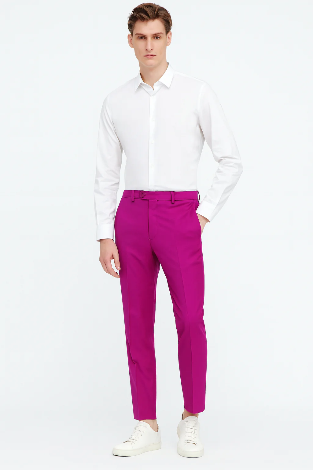 Men’s Fuchsia Dress Pants – Slim Fit Stylish Formal Trousers for Parties in Hot Pink Color - Image 6