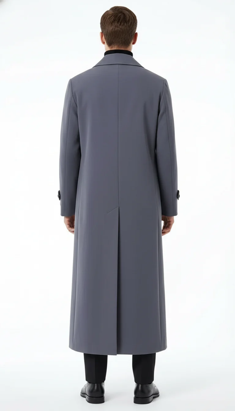 Men’s Full-Length Charcoal Grey Overcoat – Premium Microfiber Blend Long Dress Coat for Winter and Formal Wear in Gray Color - Image 2