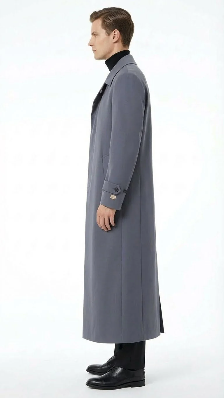 Men’s Full-Length Charcoal Grey Overcoat – Premium Microfiber Blend Long Dress Coat for Winter and Formal Wear in Gray Color - Image 3