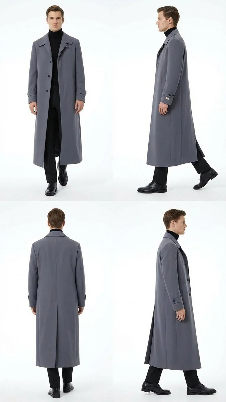 Men’s Full-Length Charcoal Grey Overcoat – Premium Microfiber Blend Long Dress Coat for Winter and Formal Wear in Gray Color - Image 9