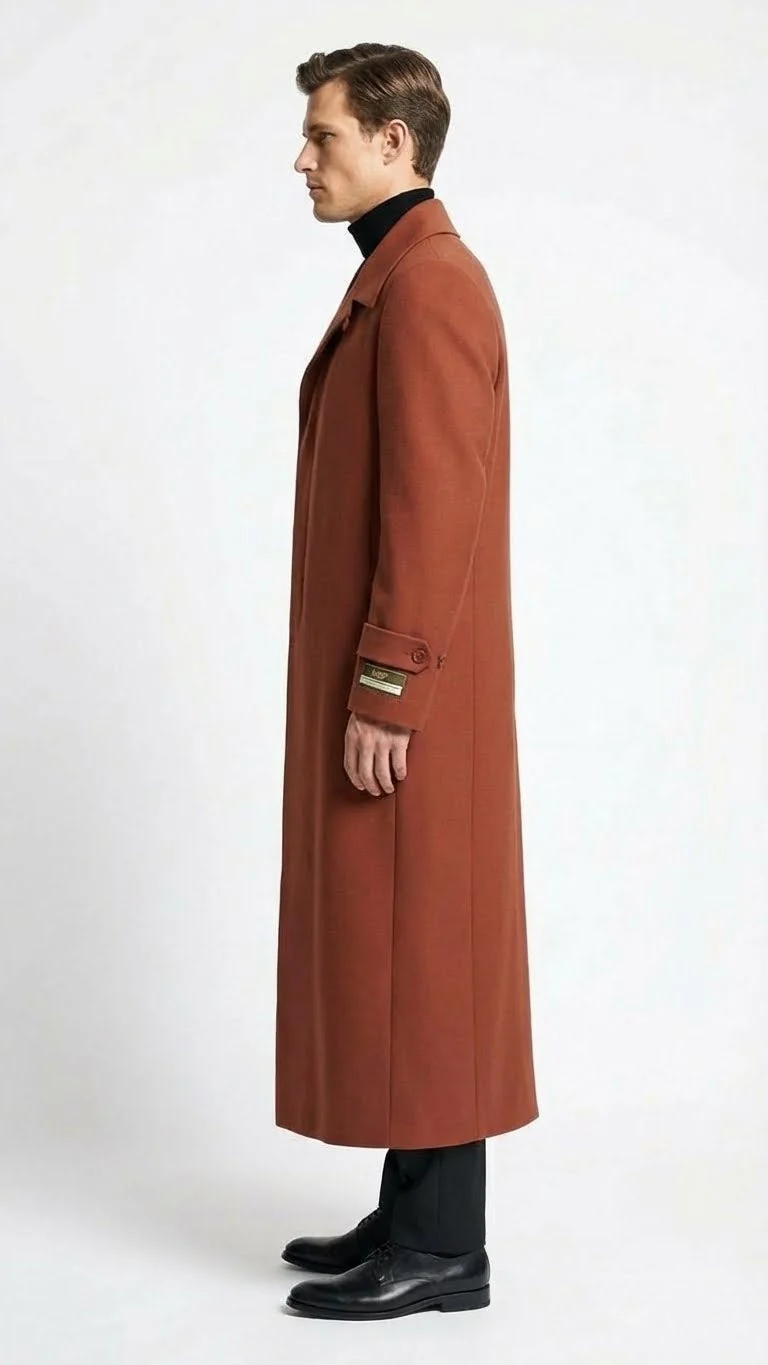 Men’s Full-Length Cognac Overcoat – Premium Wool-Blend Long Dress Coat for Winter and Formal Wear in Rust Brick Color - Image 3