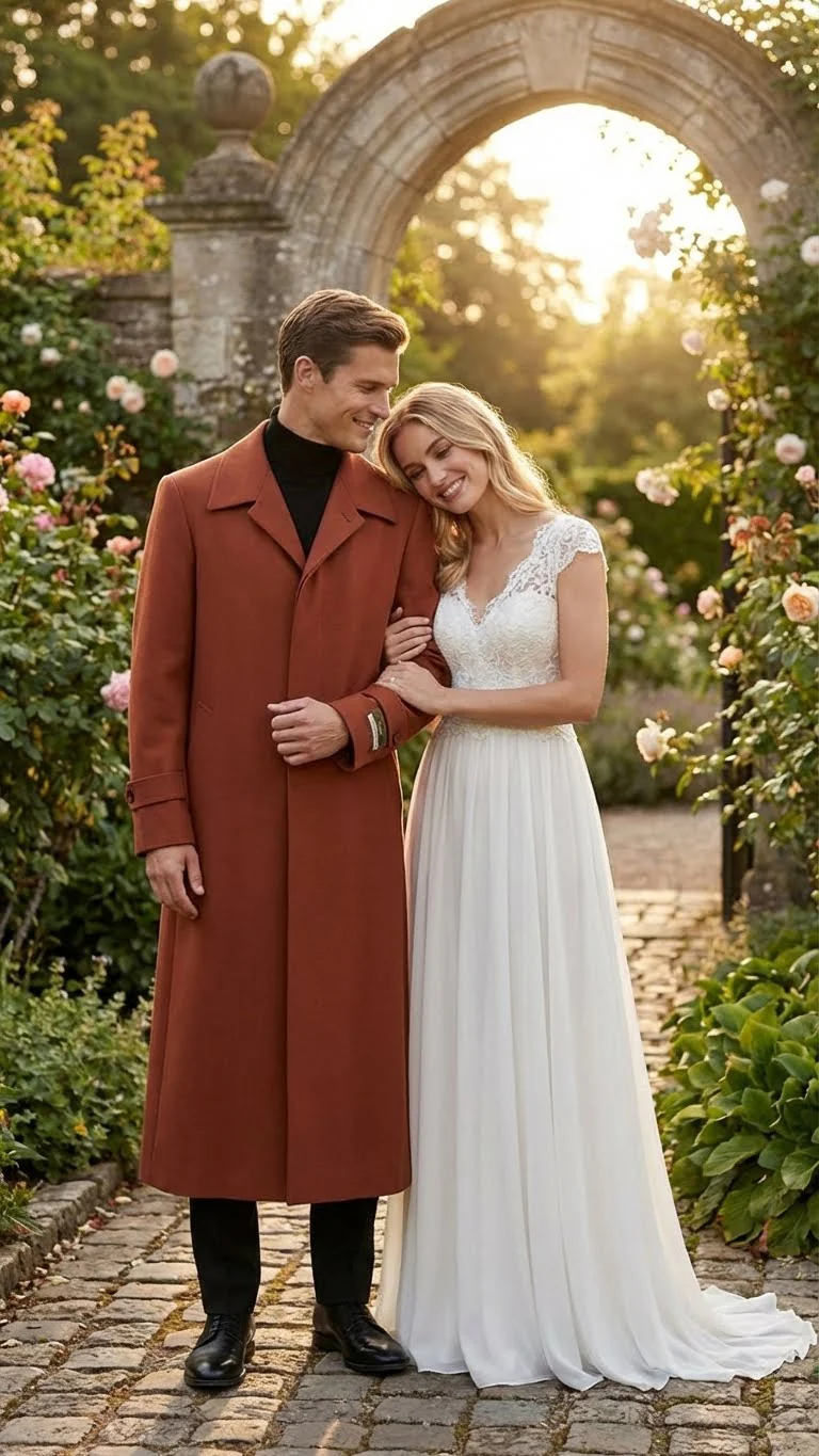 Men’s Full-Length Cognac Overcoat – Premium Wool-Blend Long Dress Coat for Winter and Formal Wear in Rust Brick Color - Image 5