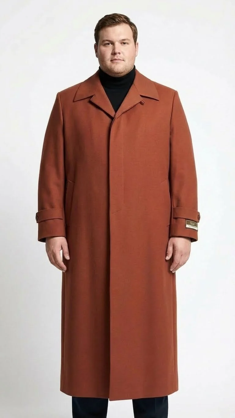 Men’s Full-Length Cognac Overcoat – Premium Wool-Blend Long Dress Coat for Winter and Formal Wear in Rust Brick Color - Image 7
