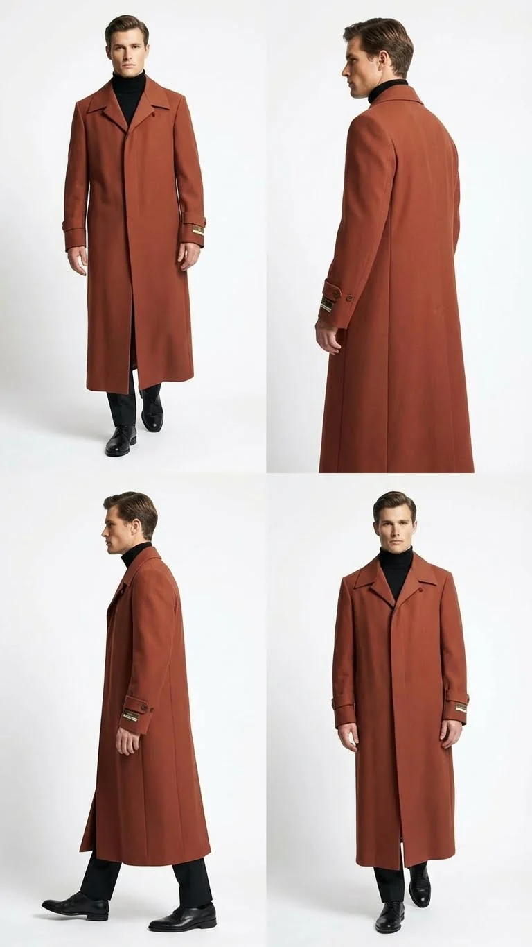 Men’s Full-Length Cognac Overcoat – Premium Wool-Blend Long Dress Coat for Winter and Formal Wear in Rust Brick Color - Image 8