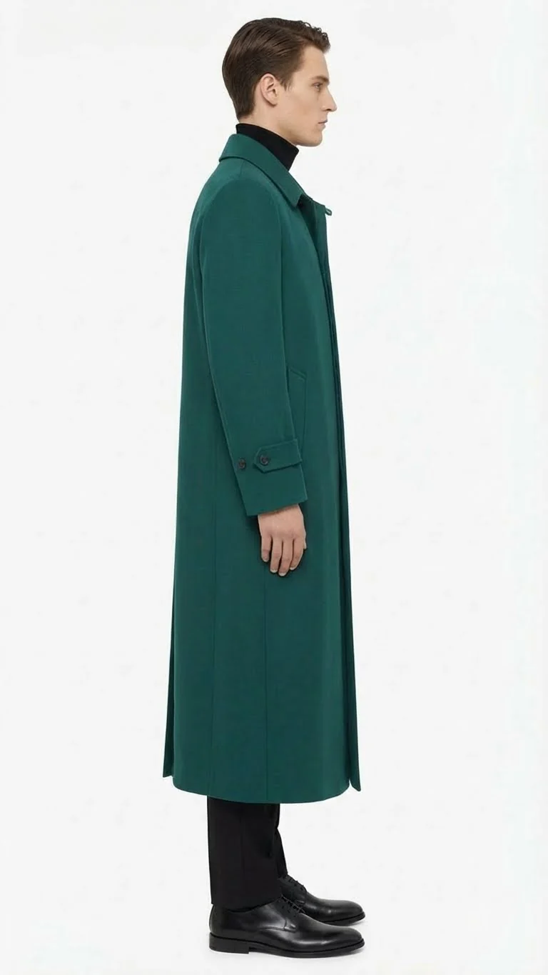 Men’s Full-Length Green Overcoat – Microfiber Blend for Winter Maxi Duster Coat - Image 3