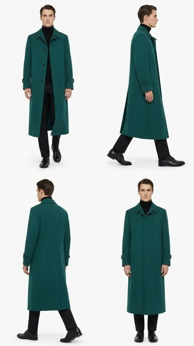 Men’s Full-Length Green Overcoat – Microfiber Blend for Winter Maxi Duster Coat - Image 9