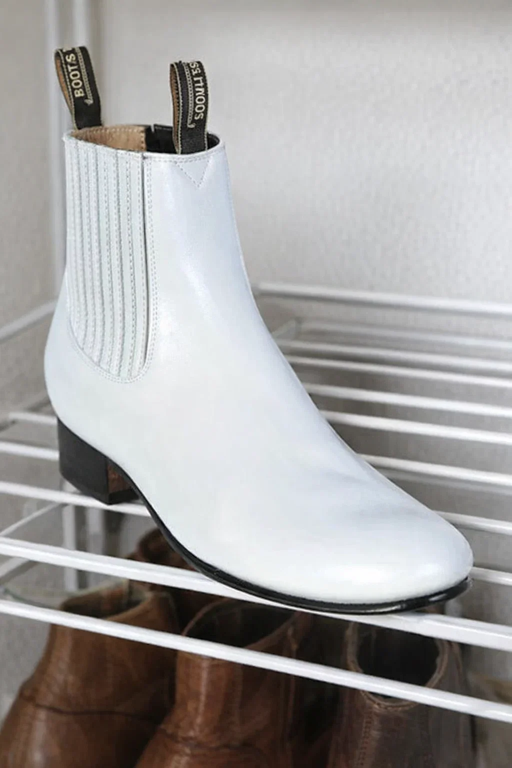 Men’s Genuine Deer Leather Western Boots – White - Image 4