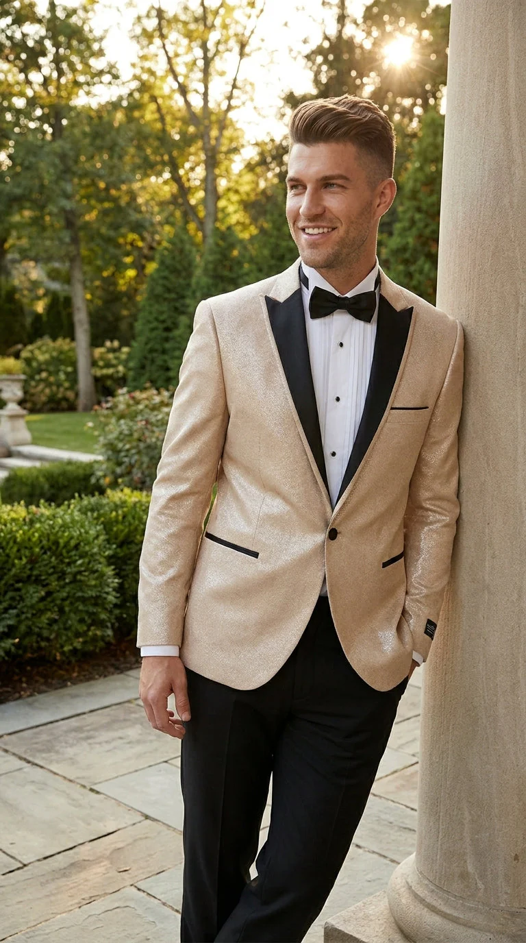 Men’s Gold Blazer with Black Lapel – Elegant Gold Formal Blazer Jacket for Wedding, Prom, Tuxedo in champagne Color - Image 12