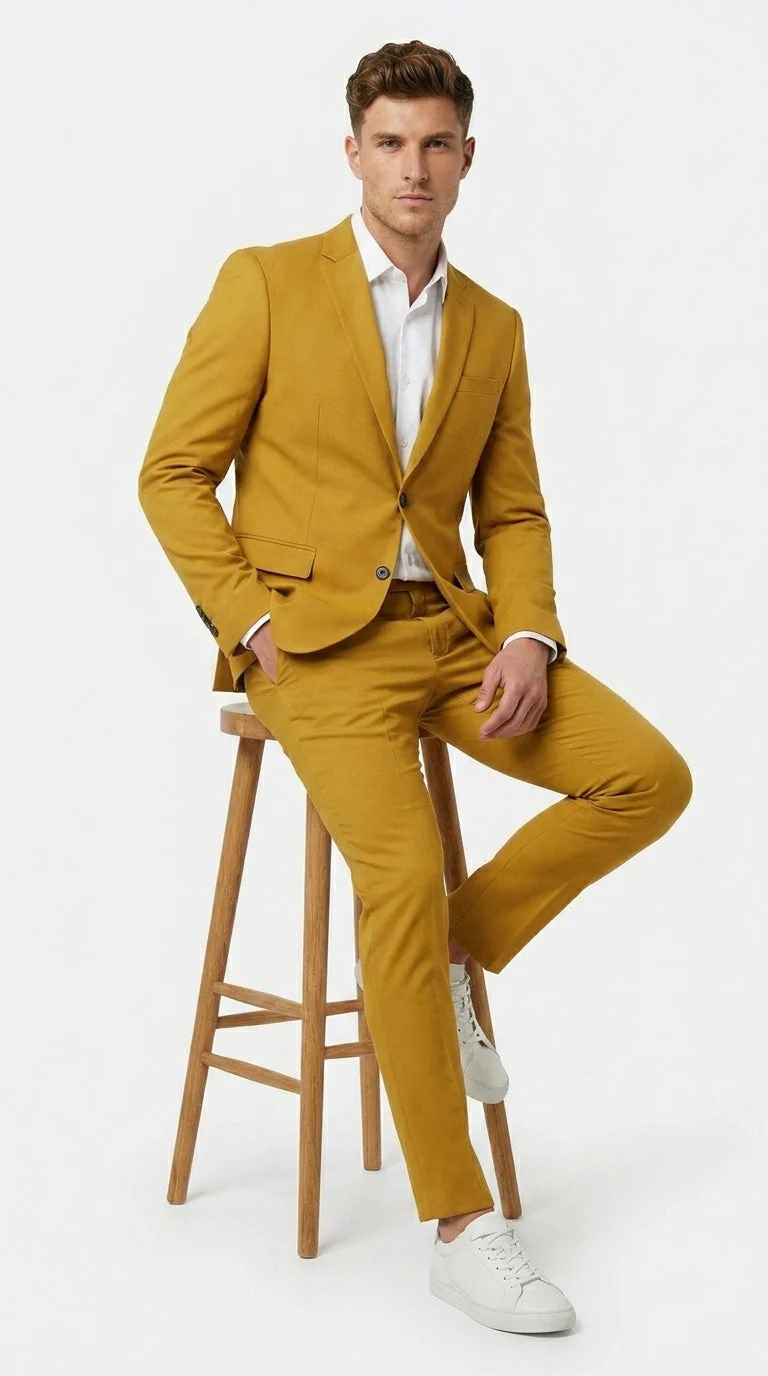 Men’s Gold Mustard Color Suit – Wedding & Prom Formal Suit Outfit, Modern Blazer and Pants - Image 6