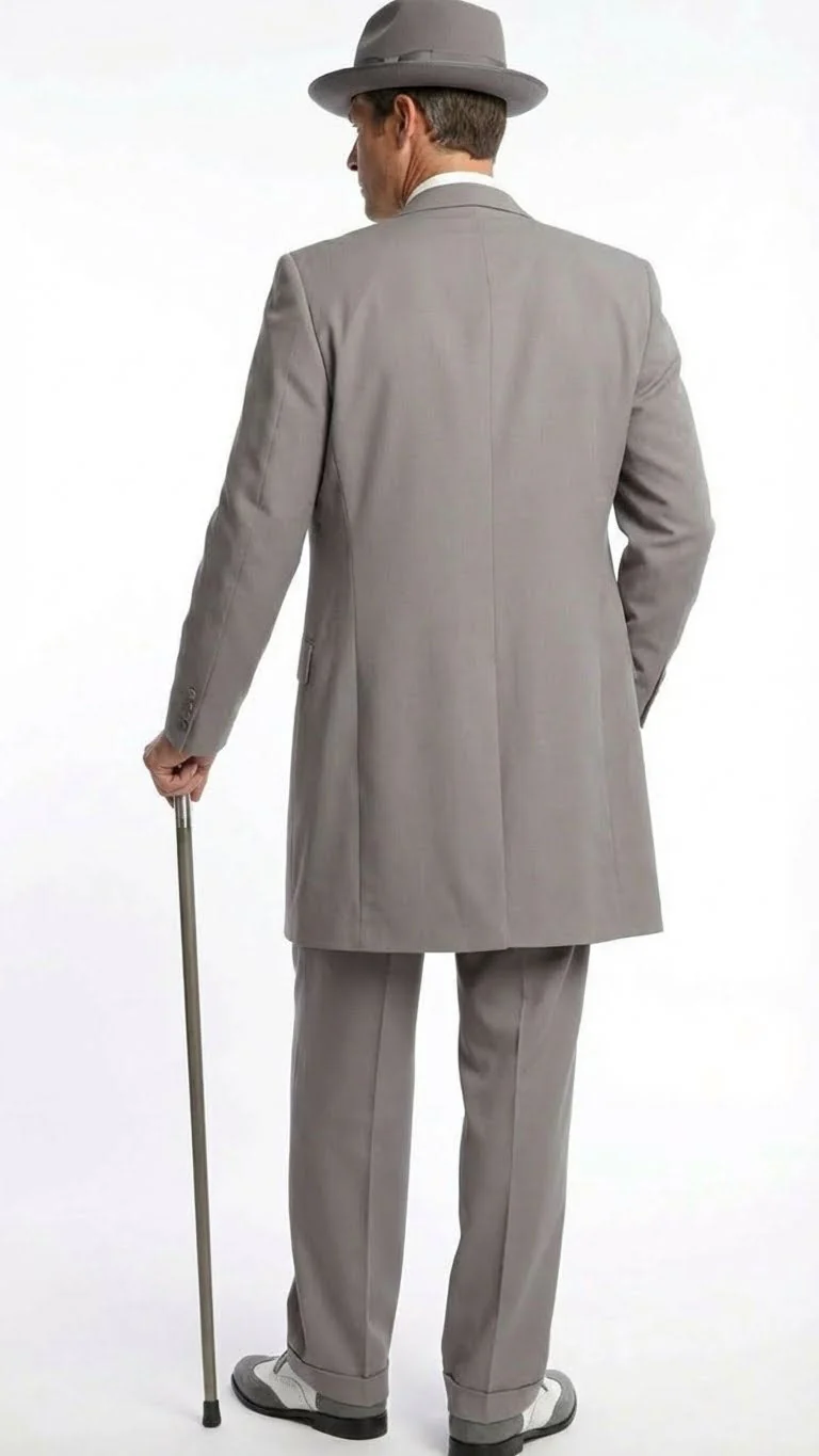 Men’s Gray Zoot Suit with Matching Hat and 1920s Shoes | Grey Vintage Wedding and Party Three Piece Suit - Image 2