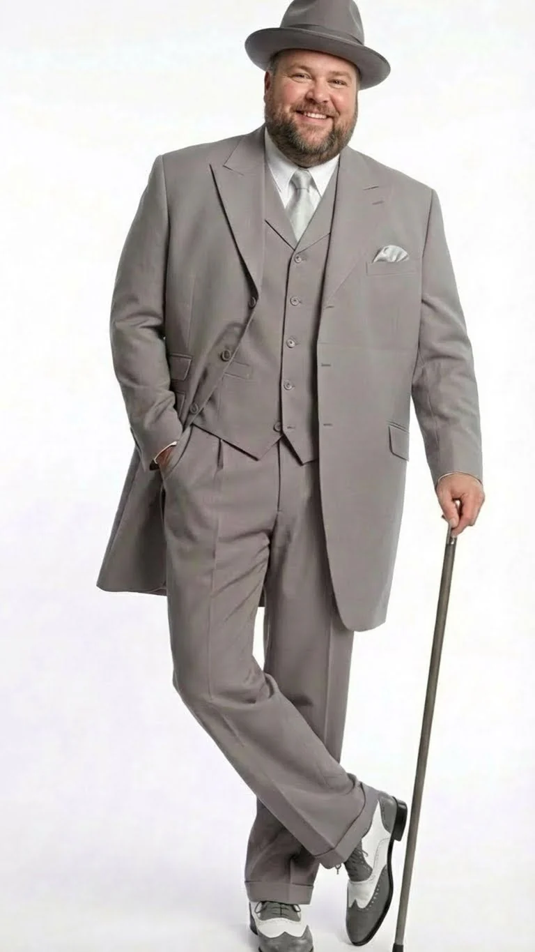 Men’s Gray Zoot Suit with Matching Hat and 1920s Shoes | Grey Vintage Wedding and Party Three Piece Suit - Image 5