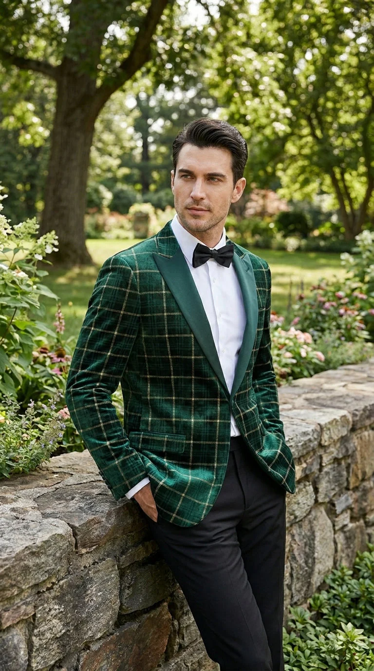 Men’s Green and Gold Plaid Christmas Holiday Blazer – Classic Check Party Jacket for New Year, Wedding and Festive New Year event - Image 10