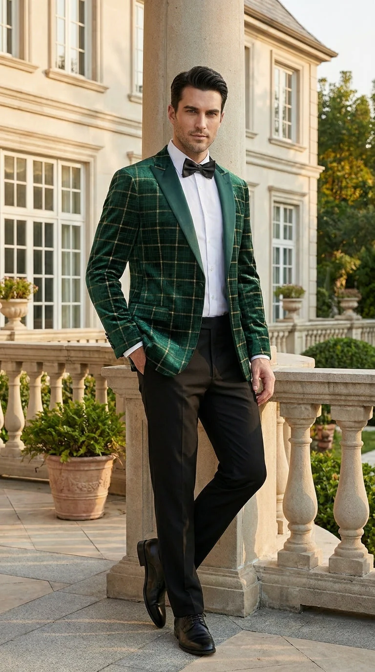 Men’s Green and Gold Plaid Christmas Holiday Blazer – Classic Check Party Jacket for New Year, Wedding and Festive New Year event - Image 11
