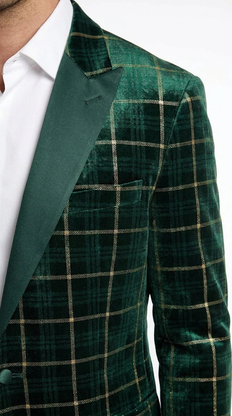 Men’s Green and Gold Plaid Christmas Holiday Blazer – Classic Check Party Jacket for New Year, Wedding and Festive New Year event - Image 14