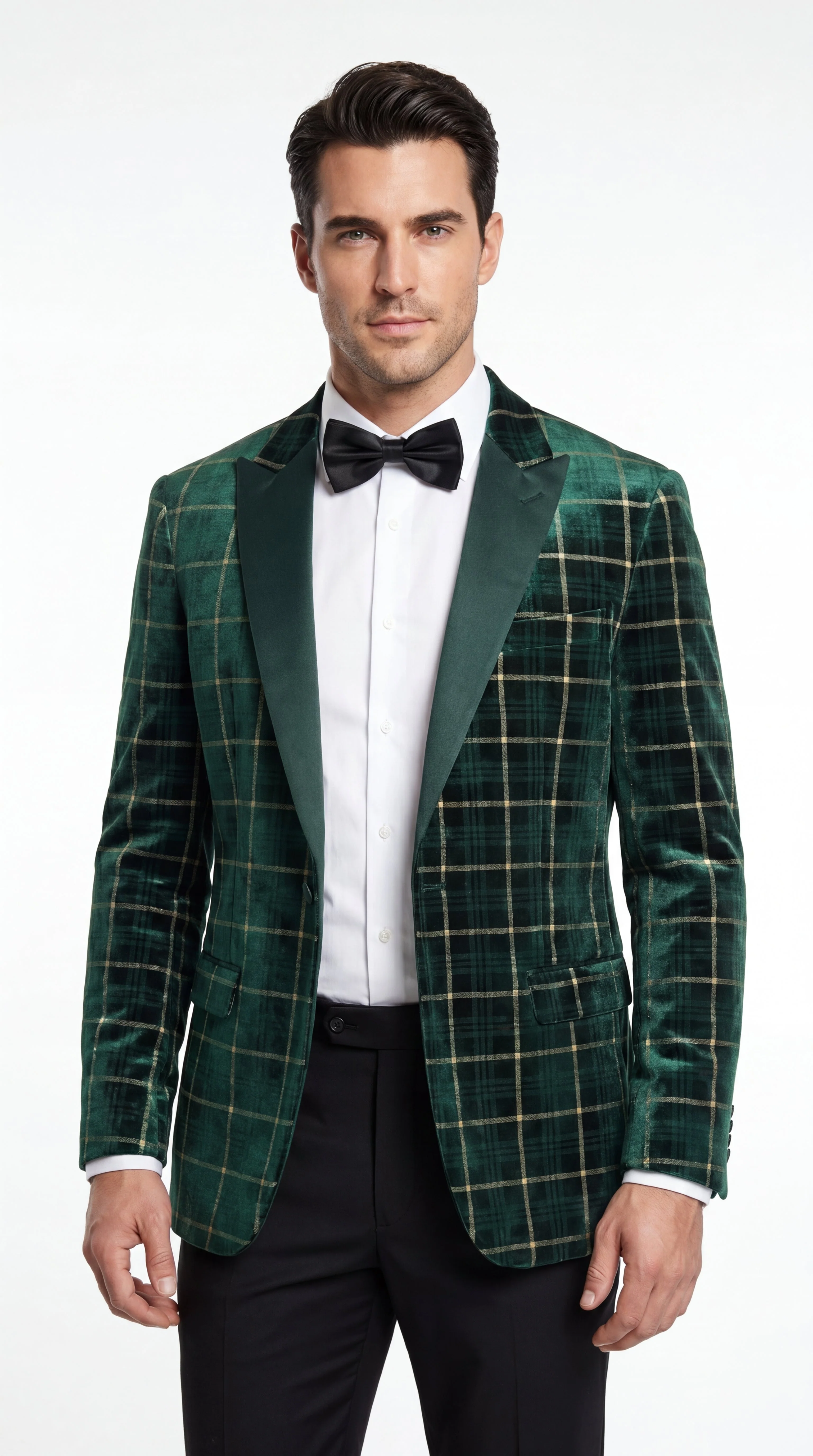Men’s Green and Gold Plaid Christmas Holiday Blazer – Classic Check Party Jacket for New Year, Wedding and Festive New Year event - Image 7