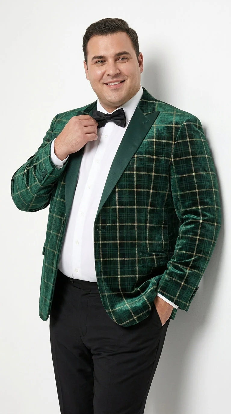 Men’s Green and Gold Plaid Christmas Holiday Blazer – Classic Check Party Jacket for New Year, Wedding and Festive New Year event - Image 8
