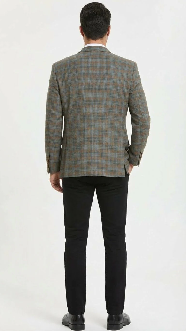 Men’s Green Brown and Teal Plaid Sport Coat – Tailored Fit Check Blazer Jacket - Tartan Sportcoat - Image 2