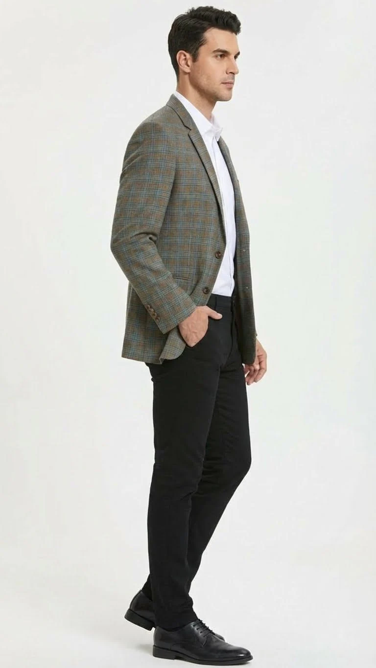 Men’s Green Brown and Teal Plaid Sport Coat – Tailored Fit Check Blazer Jacket - Tartan Sportcoat - Image 3