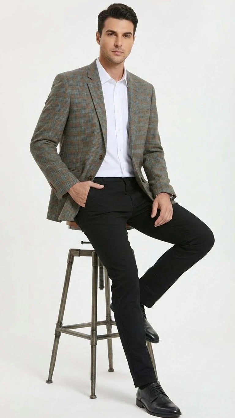 Men’s Green Brown and Teal Plaid Sport Coat – Tailored Fit Check Blazer Jacket - Tartan Sportcoat - Image 4