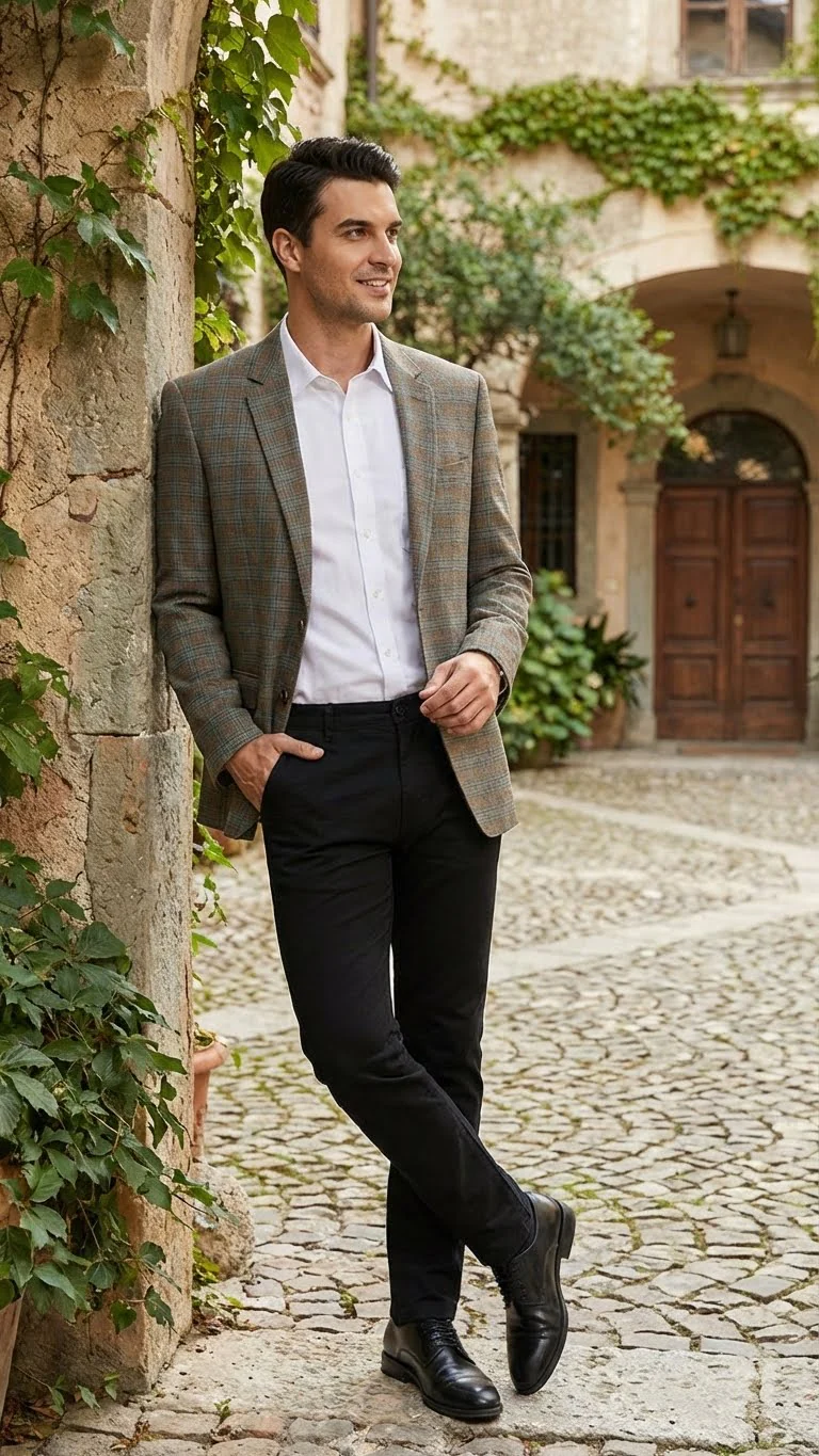 Men’s Green Brown and Teal Plaid Sport Coat – Tailored Fit Check Blazer Jacket - Tartan Sportcoat - Image 5