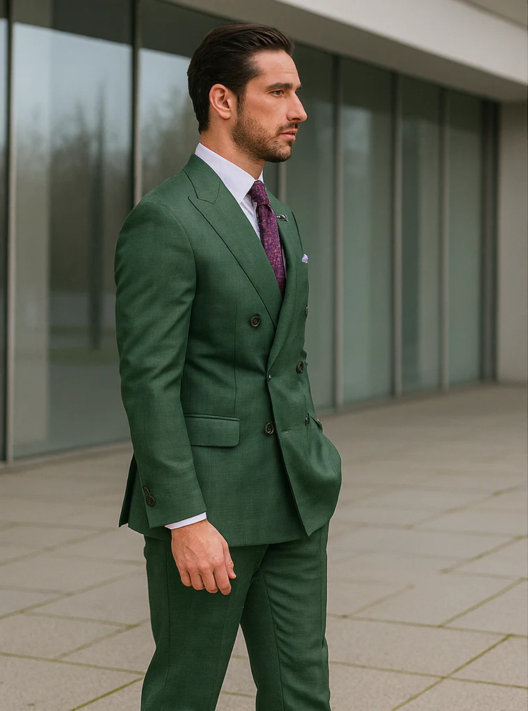 Men’s Green Double-Breasted Suit – Stylish Formal Wear - Image 3