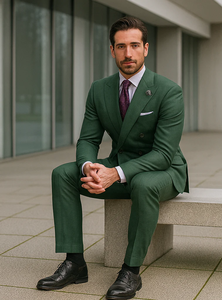 Men’s Green Double-Breasted Suit – Stylish Formal Wear - Image 4