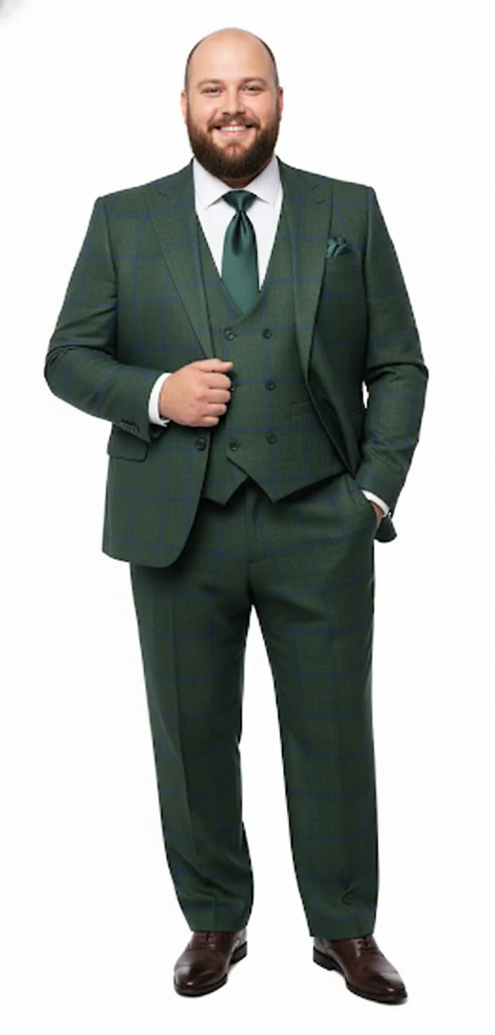 Men’s Green Plaid 3-Piece Suit – Classic Check Slim Fit Suit for Weddings, Church, and Formal By Rossiman - Image 3