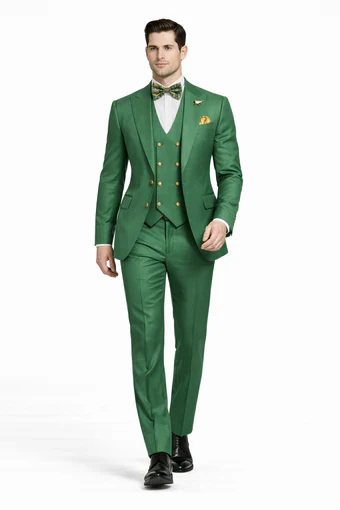 Men’s Green Slim Fit Suit by Rossiman – Stylish Double-Breasted Vest & Flat Front Pants - Image 3