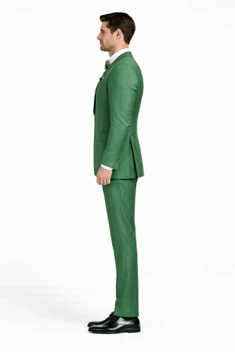Men’s Green Slim Fit Suit by Rossiman – Stylish Double-Breasted Vest & Flat Front Pants - Image 4