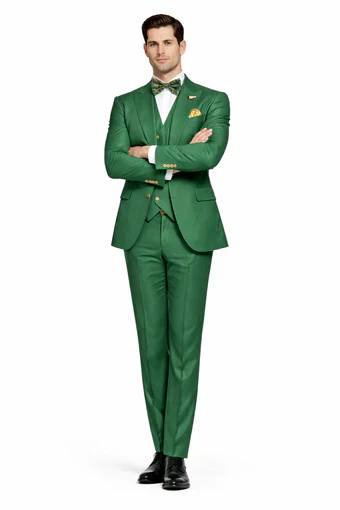 Men’s Green Slim Fit Suit by Rossiman – Stylish Double-Breasted Vest & Flat Front Pants - Image 5