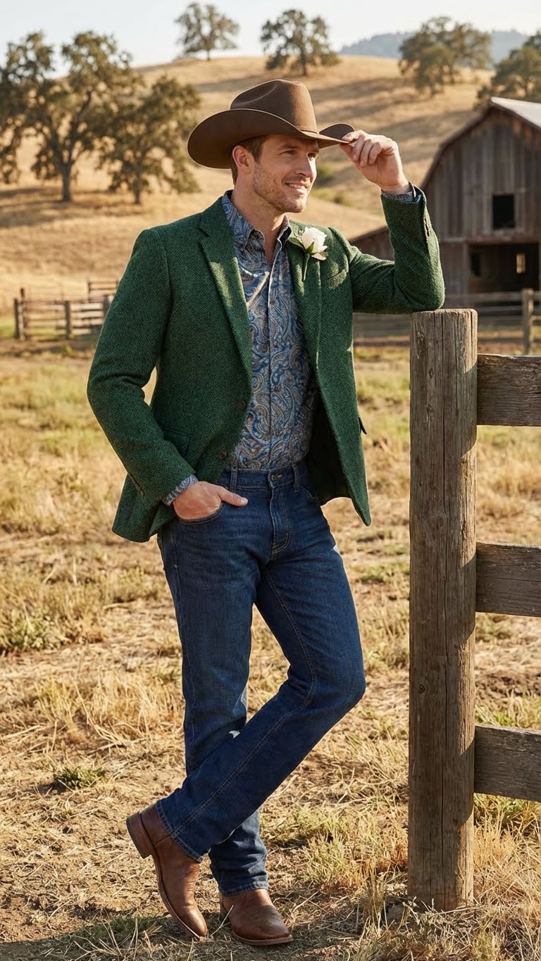 Men’s Green Western Blazer Jacket – Classic Cowboy Style Sport Coat for Wedding, Party and Formal Events - Image 10