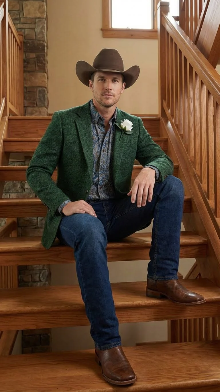 Men’s Green Western Blazer Jacket – Classic Cowboy Style Sport Coat for Wedding, Party and Formal Events - Image 8
