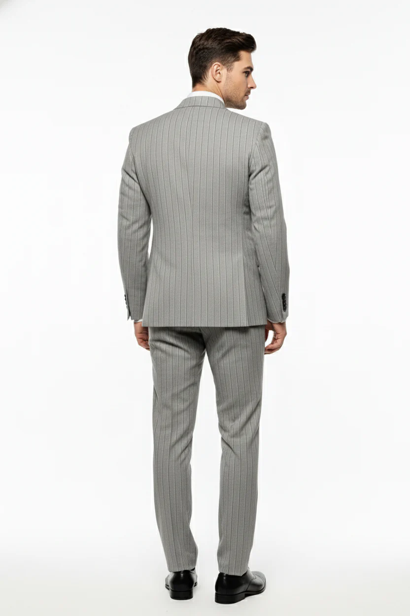 Men’s Grey and Black Pinstripe Double-Breasted Suit – 1920s Gangster Vintage Looking suit By Rossiman - Image 2