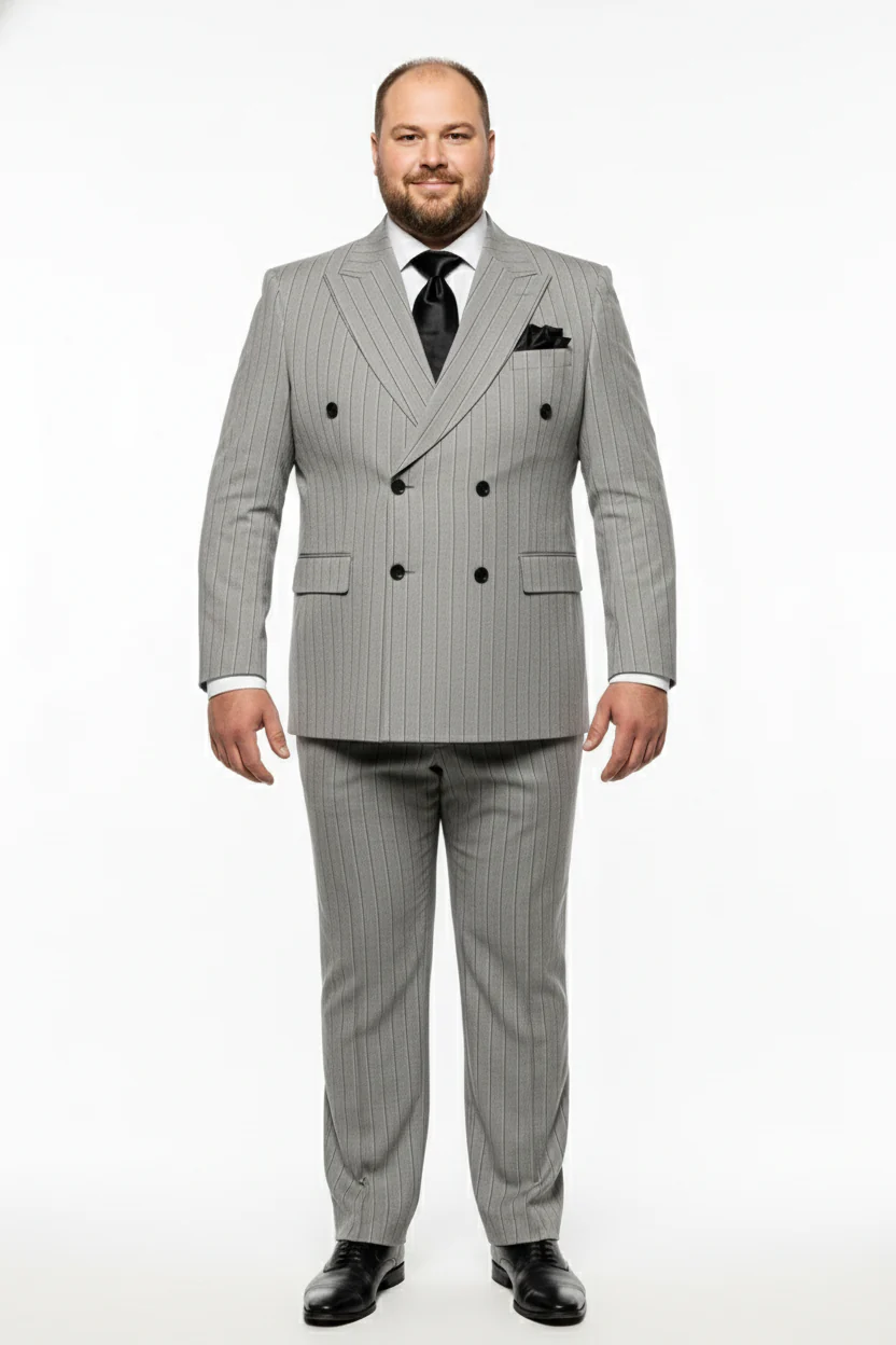 Men’s Grey and Black Pinstripe Double-Breasted Suit – 1920s Gangster Vintage Looking suit By Rossiman - Image 6