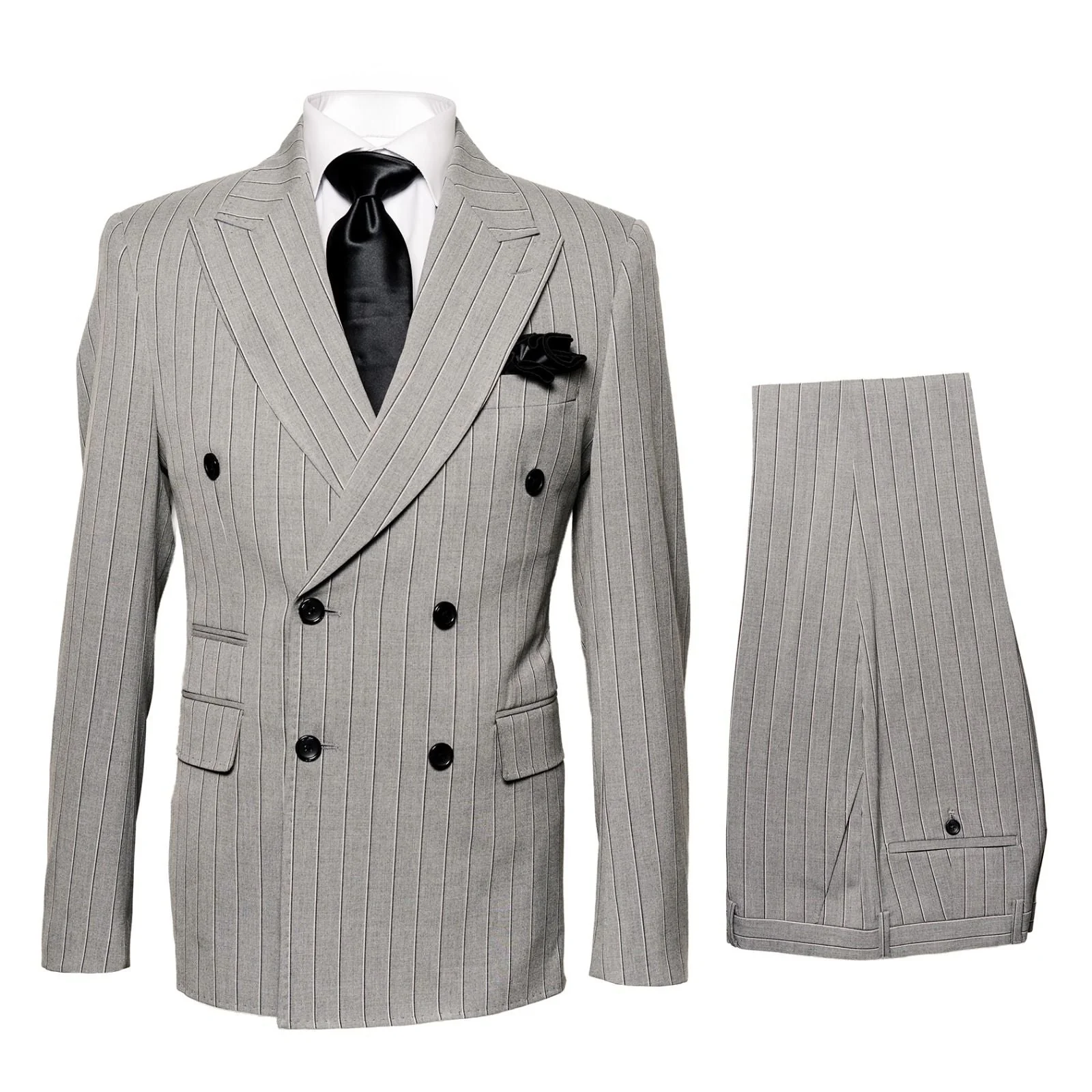 Men’s Grey and Black Pinstripe Double-Breasted Suit – 1920s Gangster Vintage Looking suit By Rossiman - Image 7