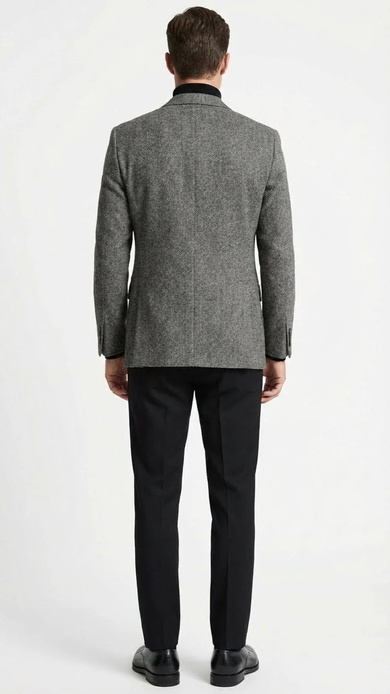 Men’s Grey Tweed Herringbone Sport Coat - Gray Mens Blazer Suit Jacket - Image 2