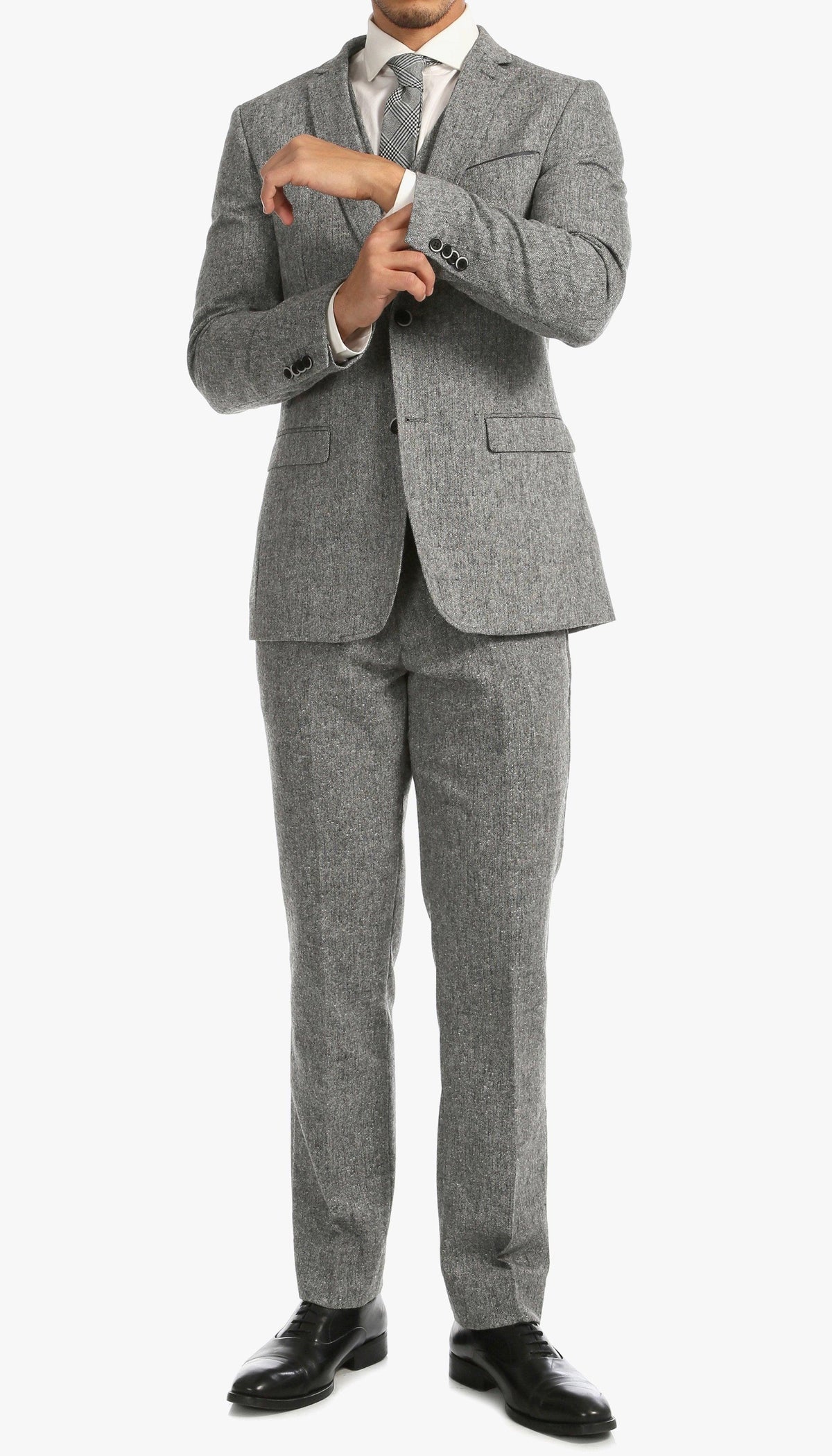 Men’s Grey Tweed Three Piece Suit – Vintage British Fabric Slim Fit Wedding & Business Wear - Image 3