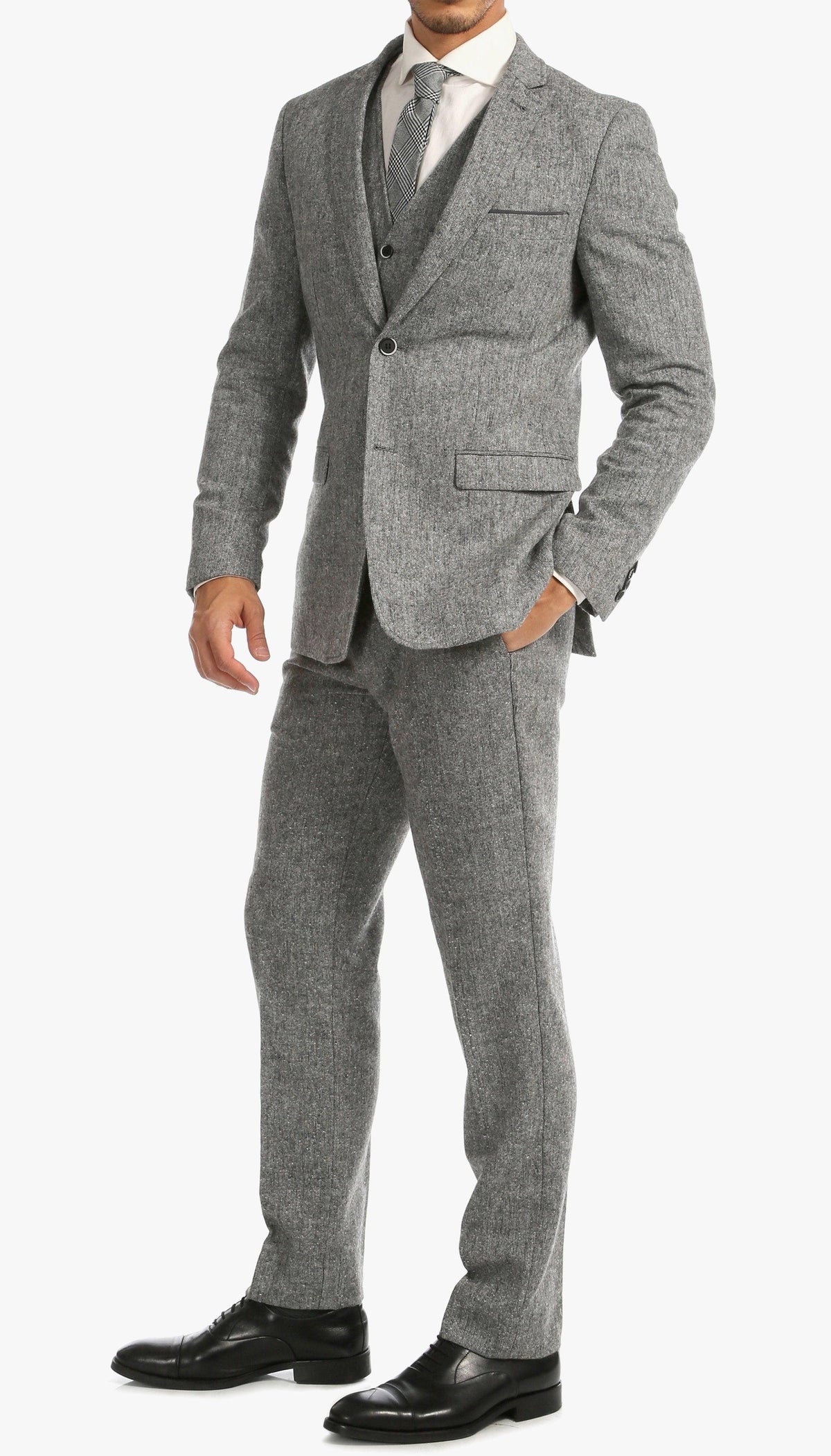 Men’s Grey Tweed Three Piece Suit – Vintage British Fabric Slim Fit Wedding & Business Wear - Image 7