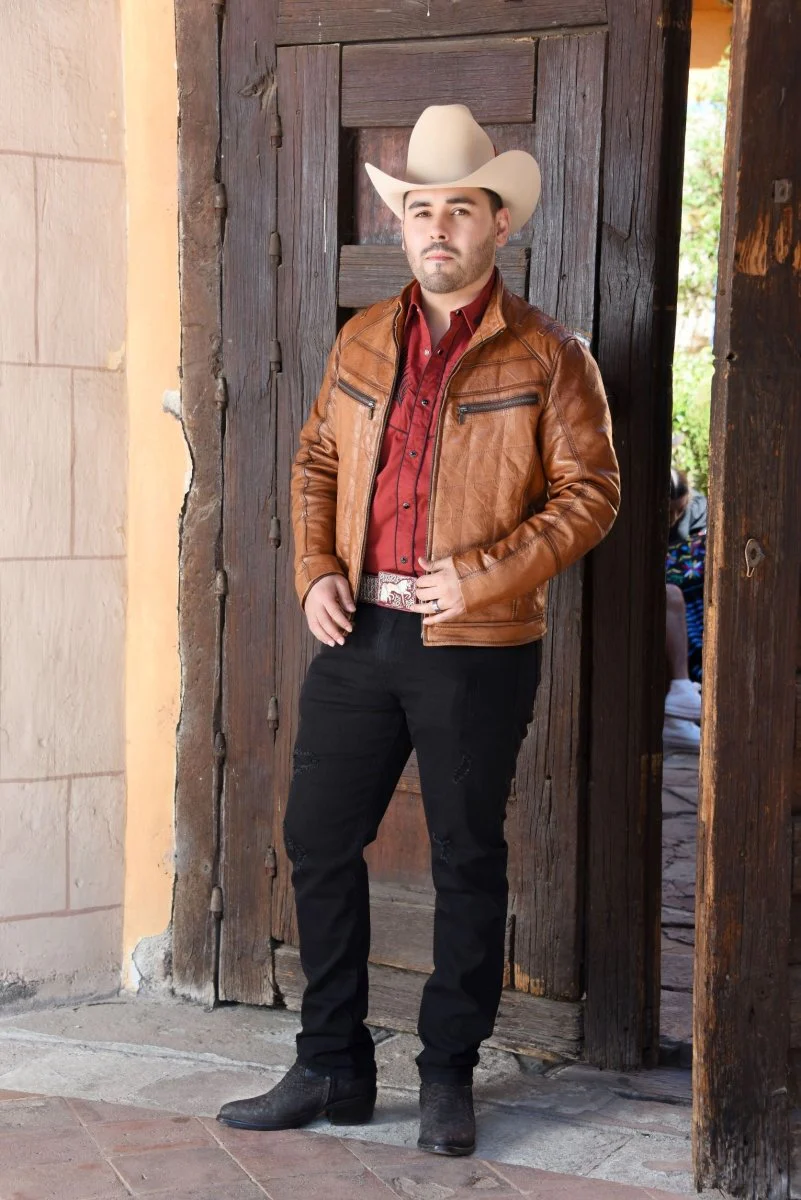 Men’s Honey Fine Leather Cowboy Denim Jacket - Image 3