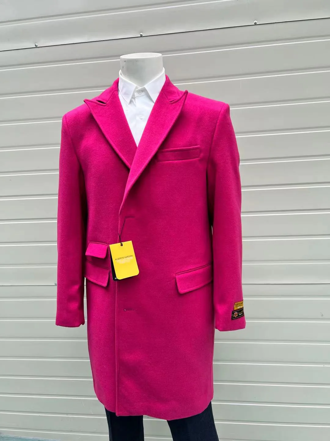 Men’s Hot Pink Wool Blend Overcoat – Topcoat Carcoat Winter Fabric - Image 10