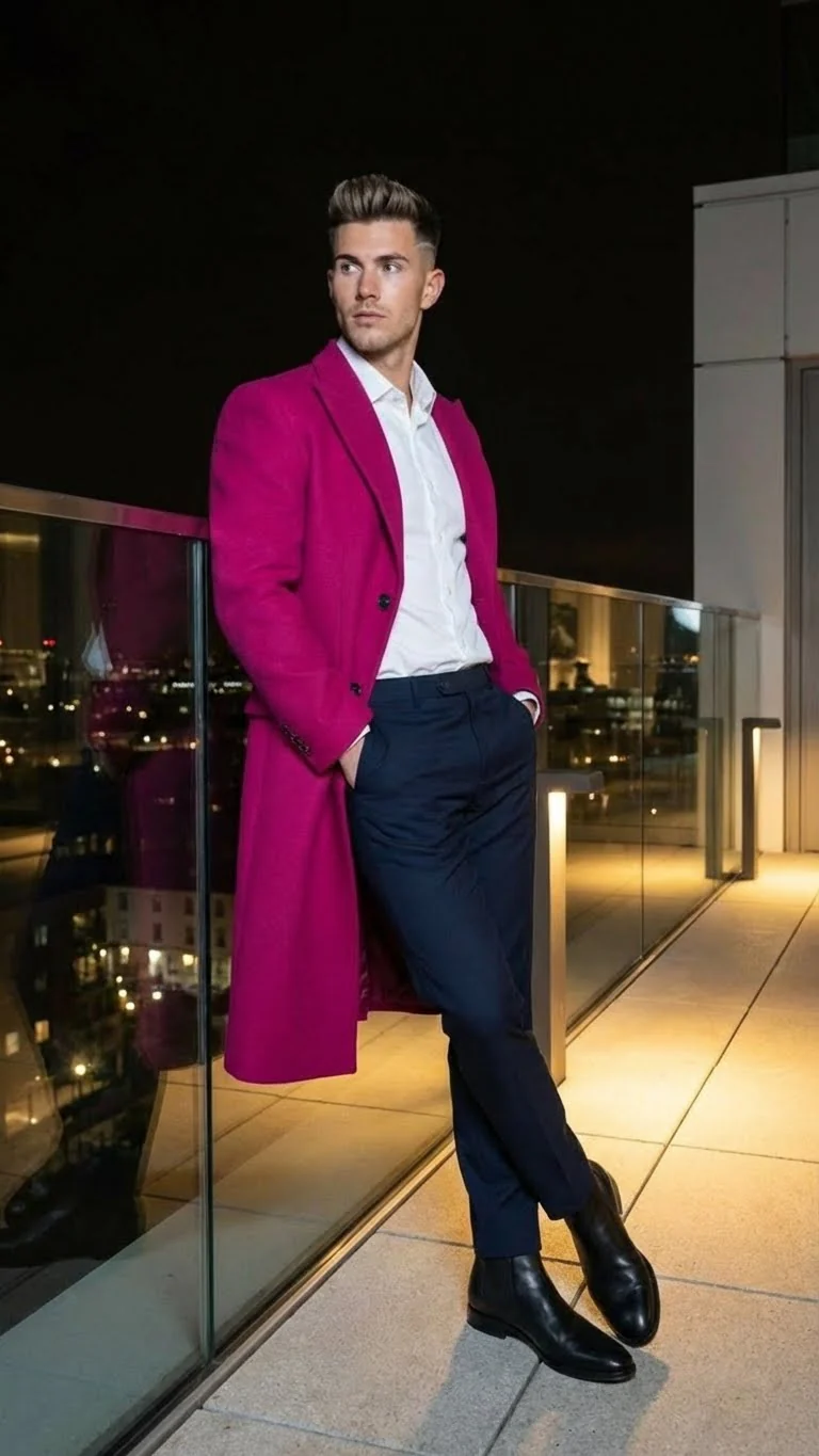 Men’s Hot Pink Wool Blend Overcoat – Topcoat Carcoat Winter Fabric - Image 7