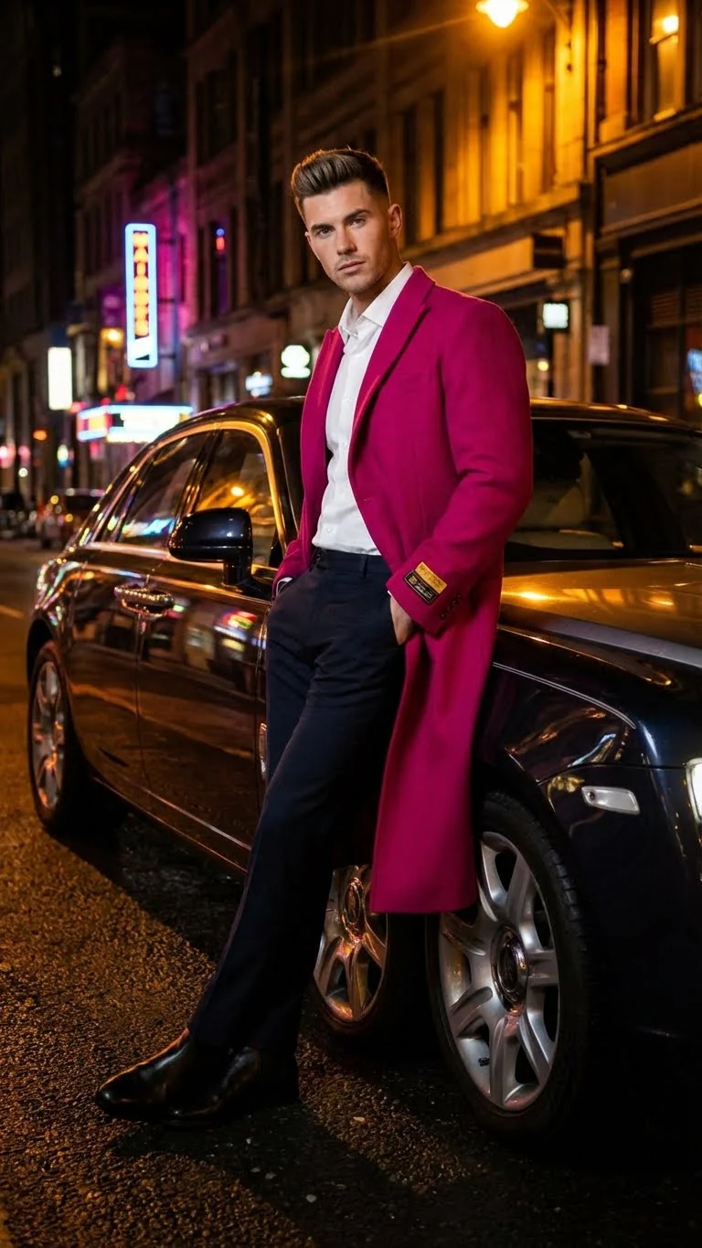 Men’s Hot Pink Wool Blend Overcoat – Topcoat Carcoat Winter Fabric - Image 8