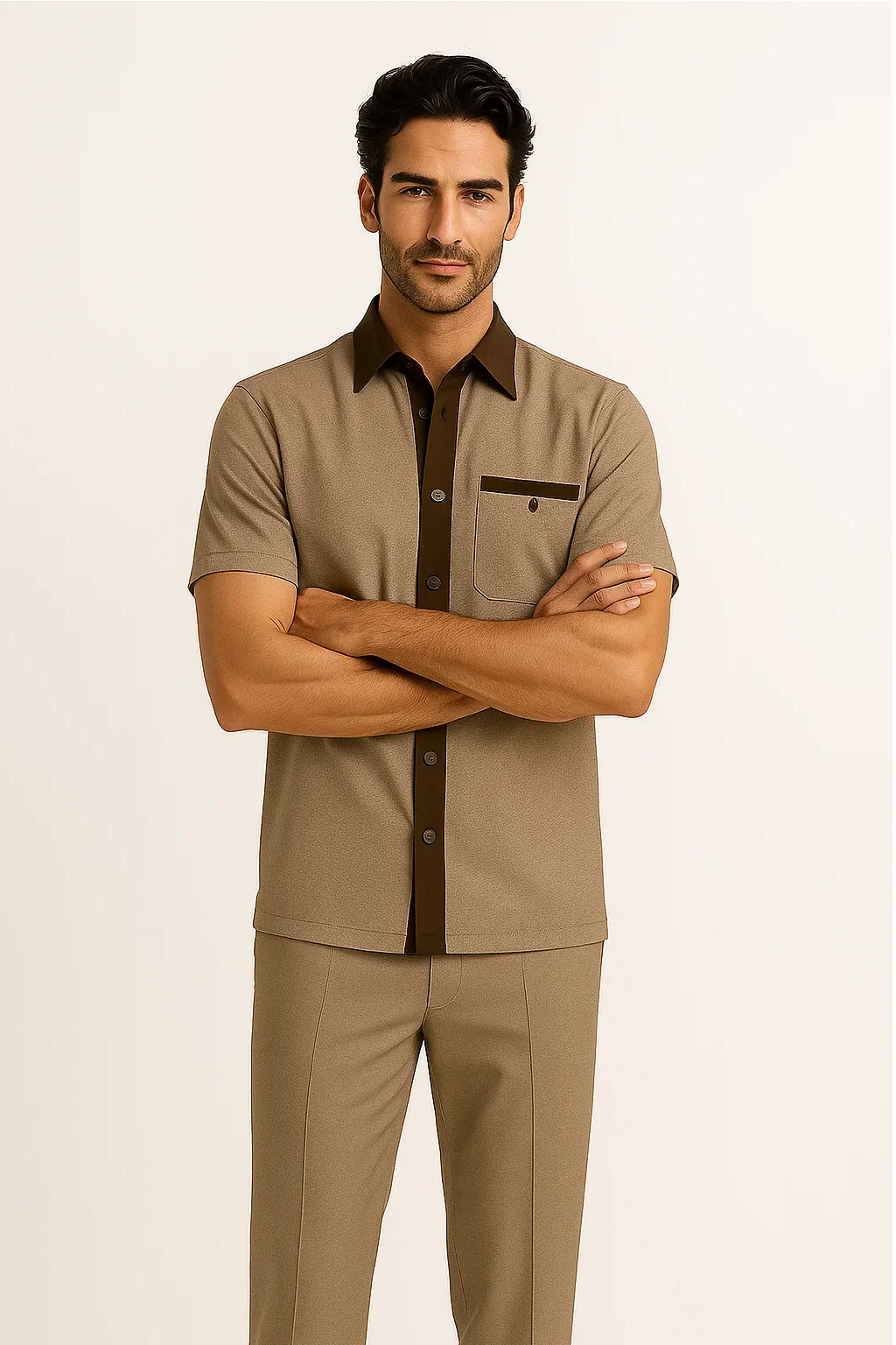 Mens Houndstooth Walking Suit by Dreams by Zacchi – 2 Piece Lei sure Set in brown/tan- $’99 - Image 2