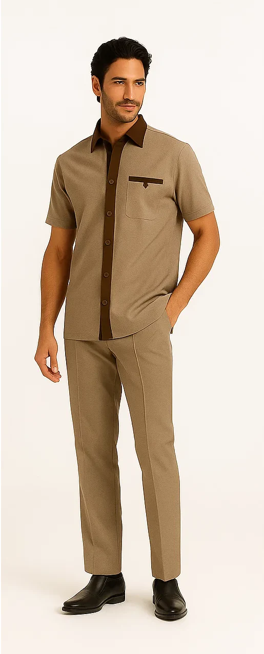 Mens Houndstooth Walking Suit by Dreams by Zacchi – 2 Piece Lei sure Set in brown/tan- $’99 - Image 3