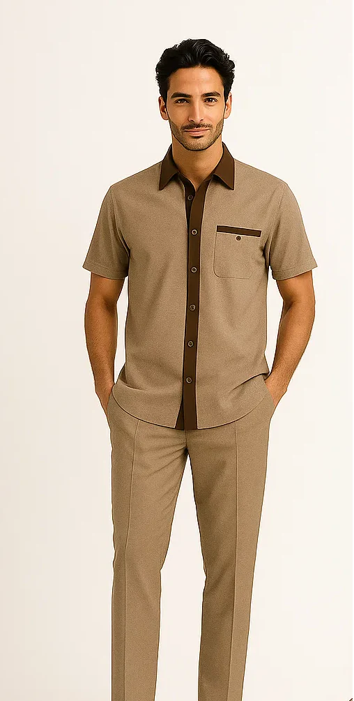 Mens Houndstooth Walking Suit by Dreams by Zacchi – 2 Piece Lei sure Set in brown/tan- $’99 - Image 5