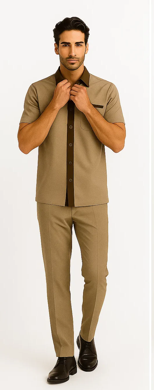Mens Houndstooth Walking Suit by Dreams by Zacchi – 2 Piece Lei sure Set in brown/tan- $’99 - Image 7