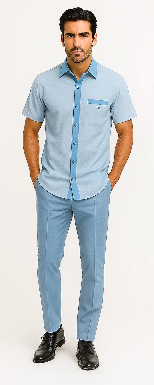 Men’s Houndstooth Walking Suit by Dreams by Zacchi – 2 Piece Lei sure Set in Sky Blue - $99 - Image 5