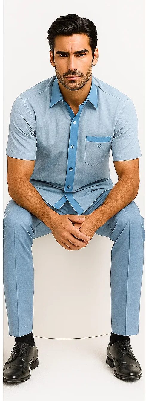 Men’s Houndstooth Walking Suit by Dreams by Zacchi – 2 Piece Lei sure Set in Sky Blue - $99 - Image 6