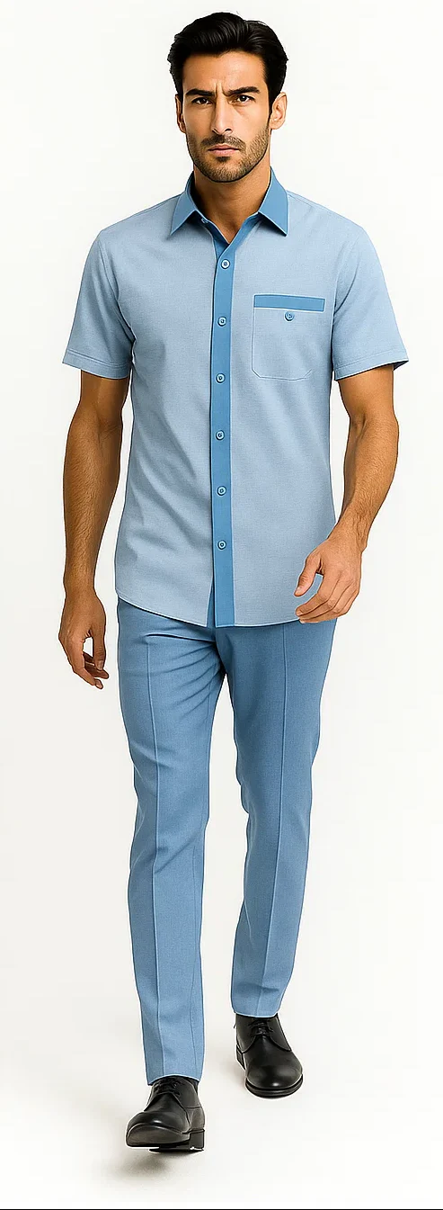 Men’s Houndstooth Walking Suit by Dreams by Zacchi – 2 Piece Lei sure Set in Sky Blue - $99 - Image 8