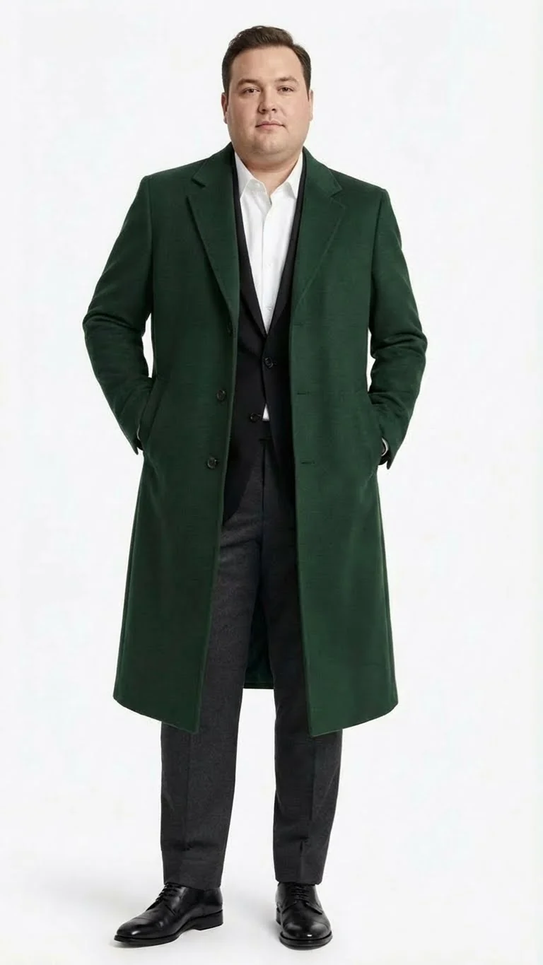 Men’s Hunter Green Full-Length Wool Overcoat – Classic Winter Dress Coat for Formal and Casual Wear Topcoat Mens Wintercoat - Image 3